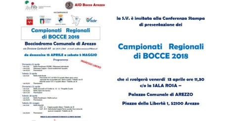 Invito Conferenza Stampa campionati regionali Bocce Arezzo 13 aprile
