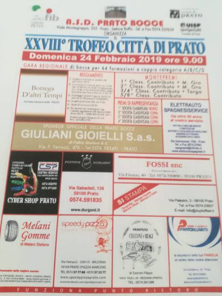 trofeo citta di prato prato bocce 24 febbraio 2019