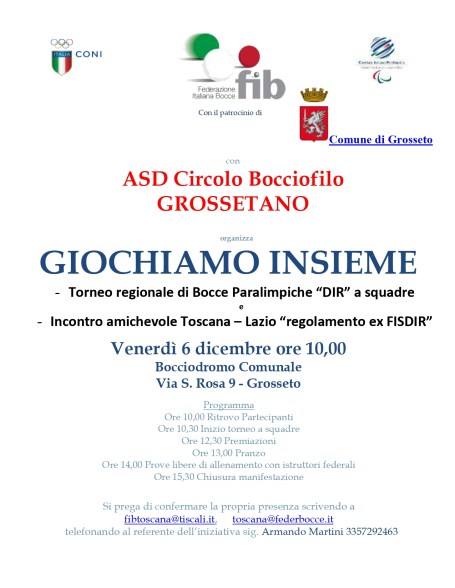 Locandina Giochiamo a Bocce insieme - Grosseto 06 12 19